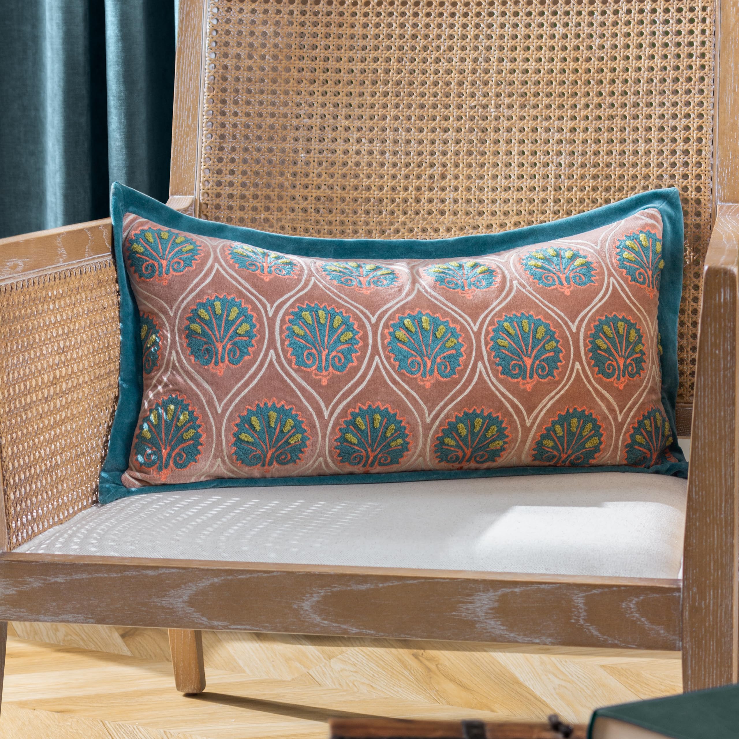 Paoletti Casa Embroidered Cotton Velvet Feather Rich Filled Cushion