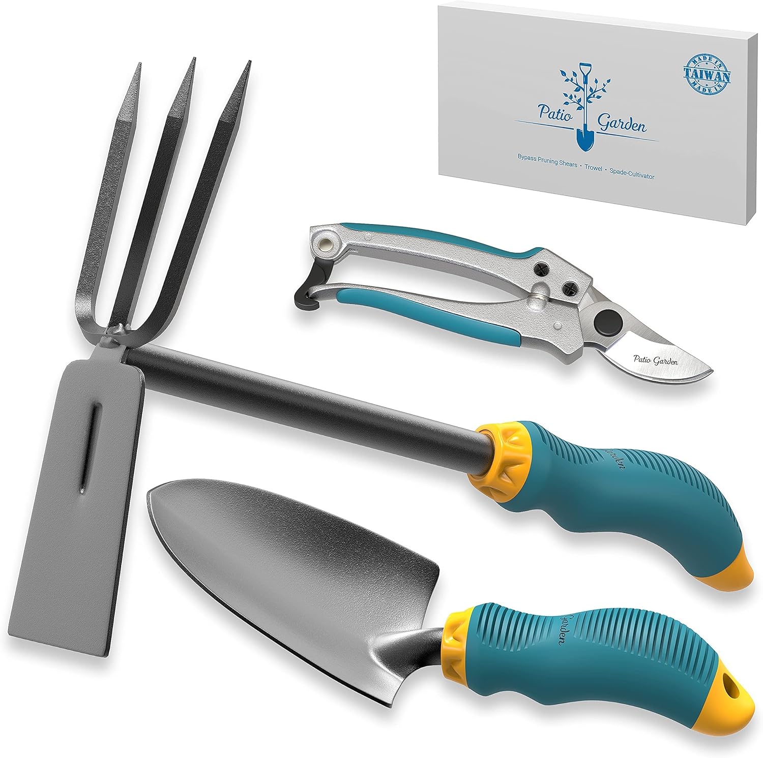 Juego de herramientas de jardinería de acero aleado, juego de herramientas de jardín resistentes con mango antideslizante ligero y de goma, kit de