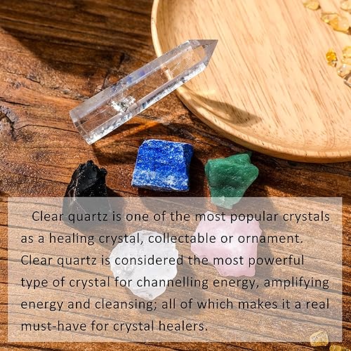 Miniatura 4 de Runyangshi Torre de cristal de cuarzo transparente natural de 3 pulgadas con 5 piedras crudas de cristal áspero para terapia de meditación de