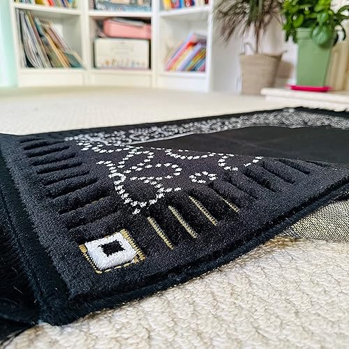 Miniatura 6 de Mihrab - Tapete de oración de terciopelo de lujo original, 26.46 oz de peso, fabricado en Turquía, color negro