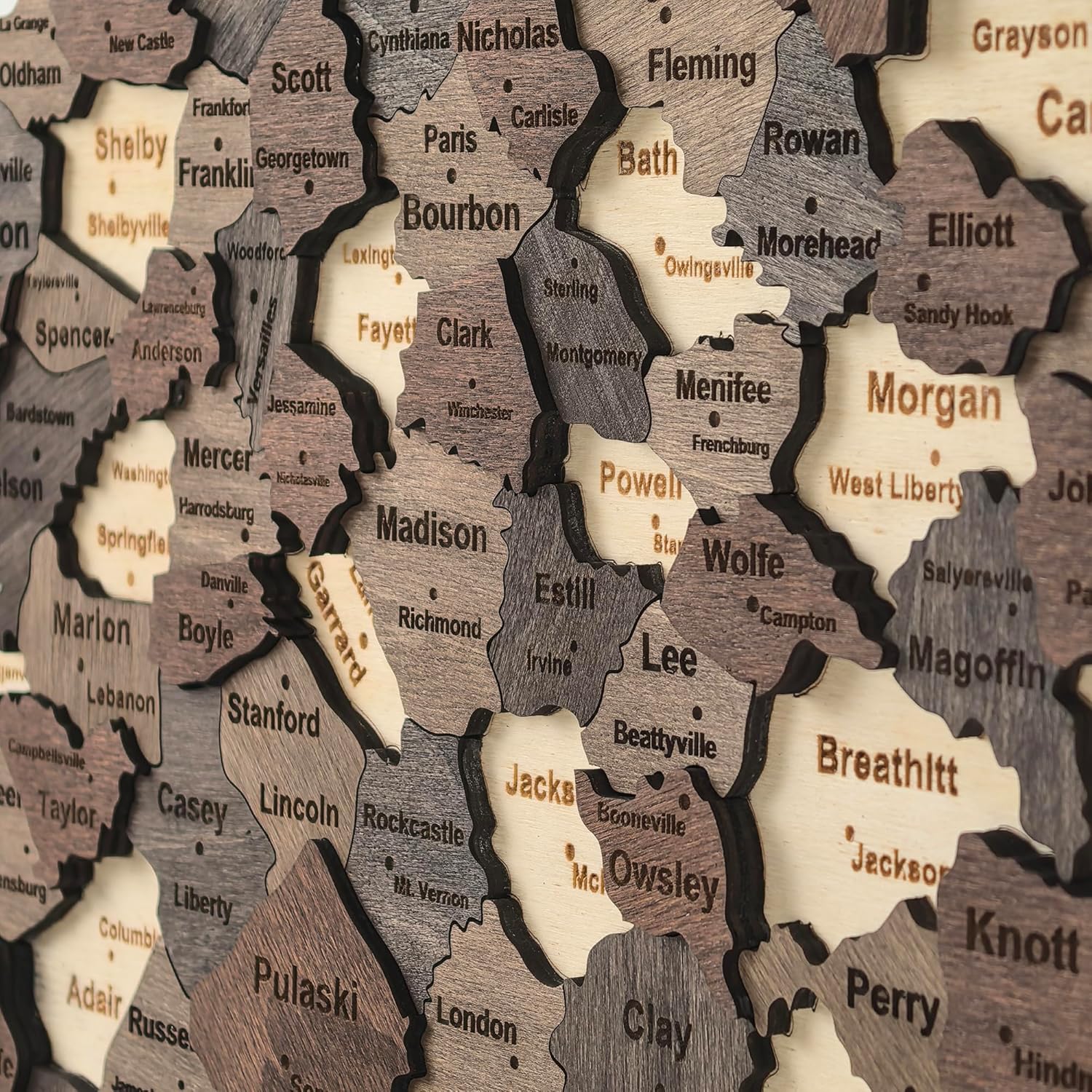 3D Wooden Kentucky Map – Handcrafted Bluegrass State Decor, Kentucky Wall Art, Unique Gift (Mocha)