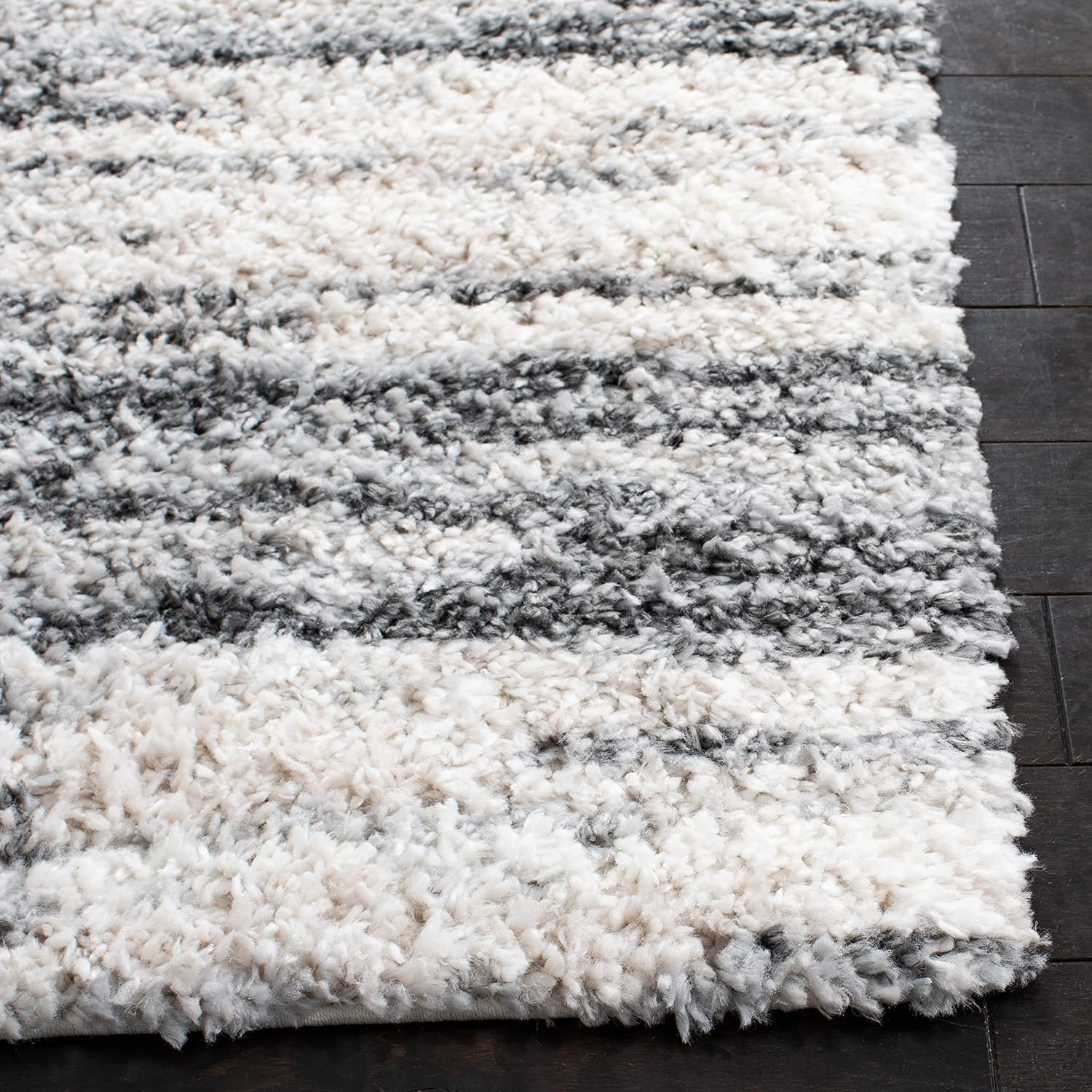 SAFAVIEH Area Rug 8x10 - Berber Shag Collection - Large - Charcoal & Grey, Modern Stripe Design, Non-Shedding & Easy Cleaning, Plush Thick Pile, Ideal for Living Room, Bedroom, Dining Space (BER412H)