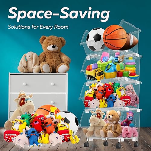 Miniatura 3 de Skywin Contenedores de almacenamiento apilables de plástico transparentes, paquete de 4 cubos de almacenamiento grandes con frente abierto para