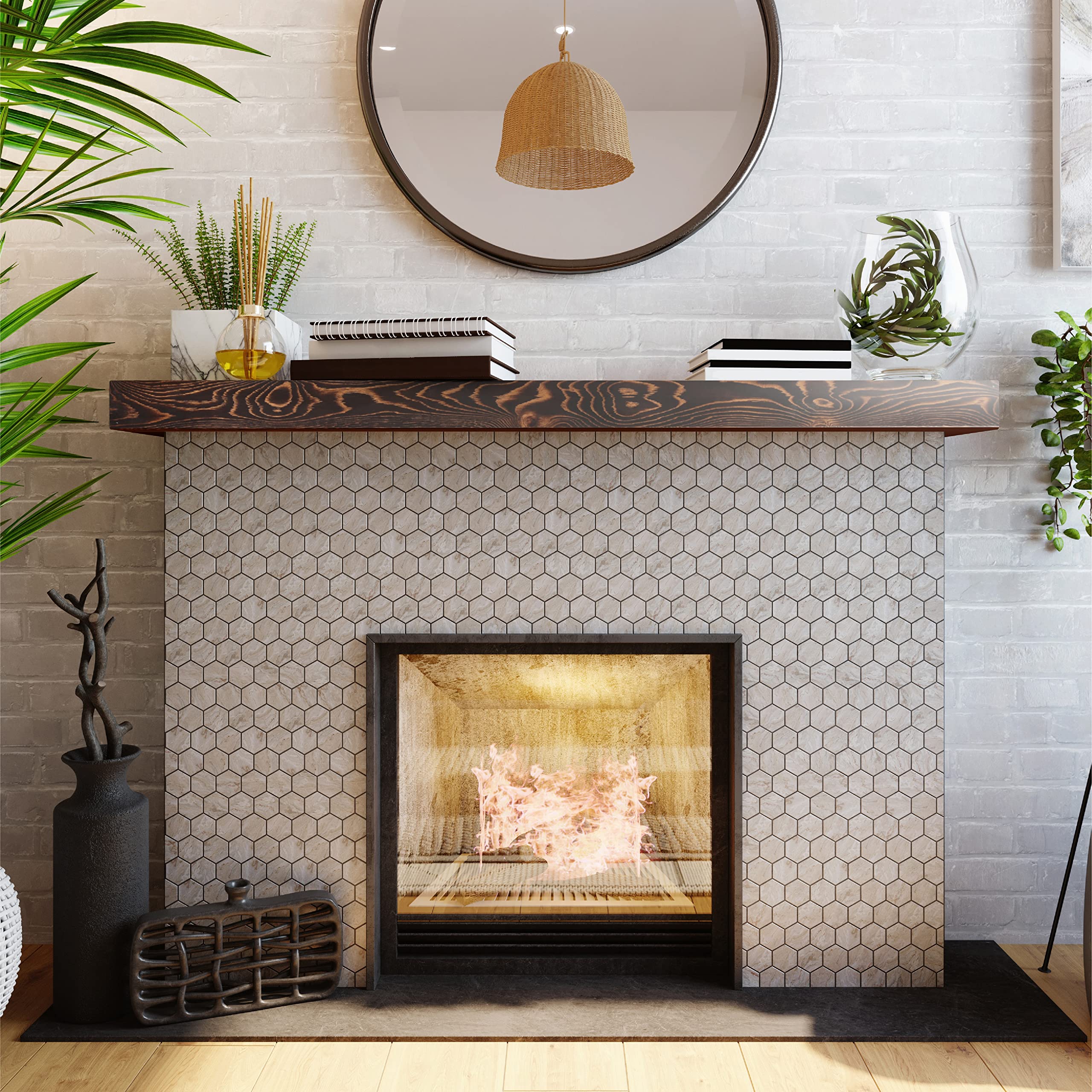 Photo 1 of BODRUM WOODEN Beam Rustic Solid Wood Piece Floating Shelf Rustic (Rustic Black, 60'') 