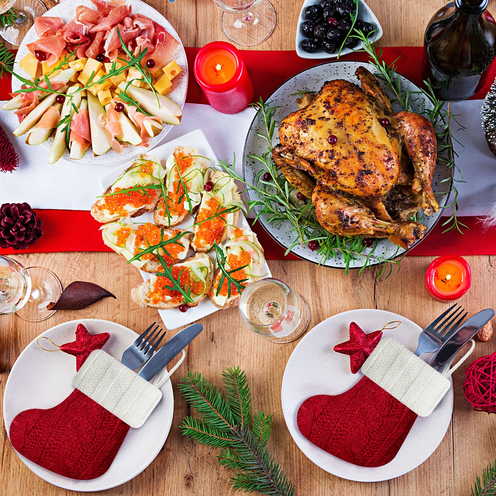 24 Stück Weihnachts-Mini-Strümpfe, roter Zopfstrick, Weihnachten, rustikaler Strumpf, Mini-Strümpfe, Weihnachtsstrümpfe, kleine Urlaub, hängende Dekorationen, Baum, Party-Dekoration