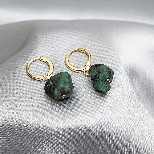 Miniatura 4 de Gempires Natural Raw Emerald Hoop Earring Crystal Hoop Earring, Raw Gemstone, May Birthstone, Energy Healing Crystals, Gift for Her (Emerald)
