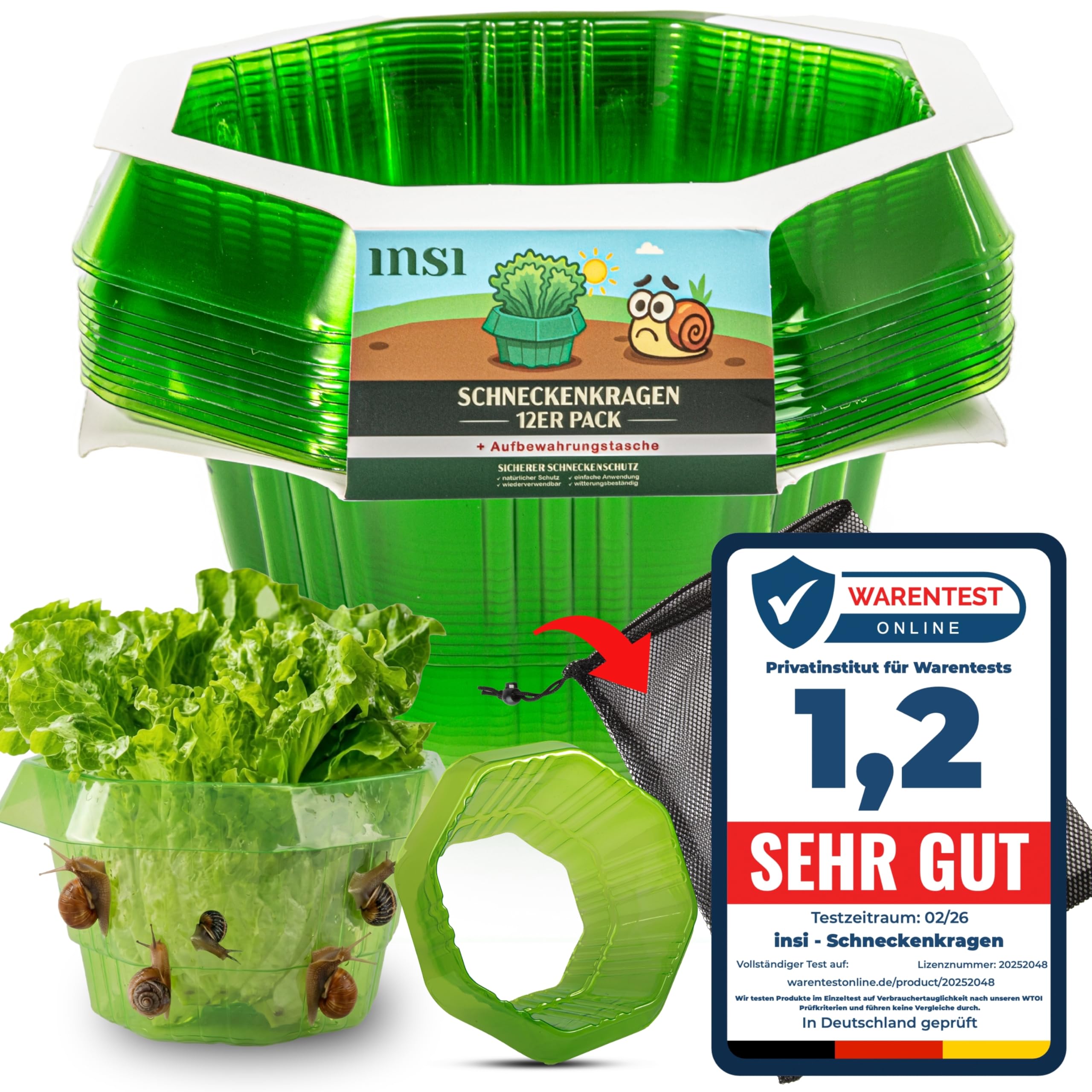 insi Schneckenkragen 12er Set – Stabiler Schneckenkorn für Salat & Kohl – Wiederverwendbarer Schneckenschutz ohne Chemie – Effektive Schneckenabwehr für Pflanzen
