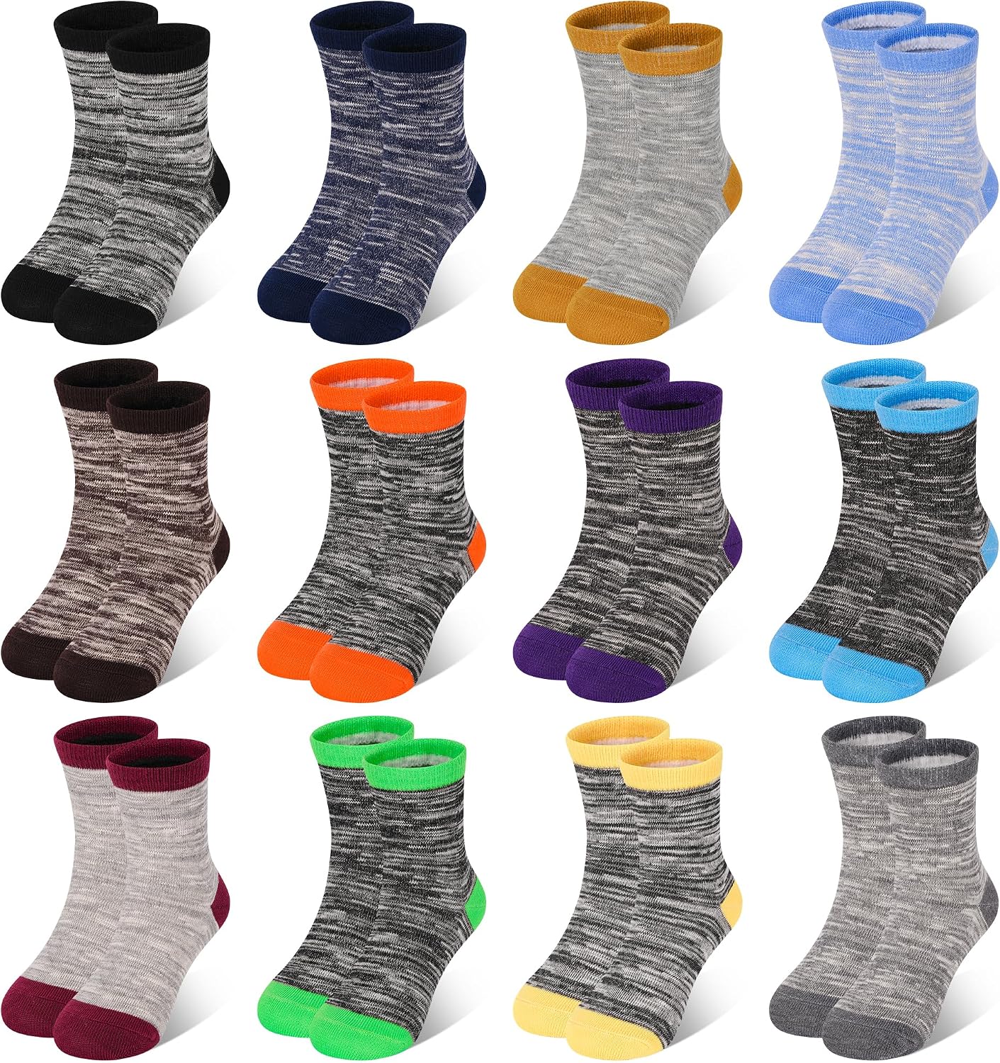 12 Pairs Boys Socks Kids Toddler Crew Cotton Socks for Boys Athletic Sock School for Boys Girls 1-13 Years