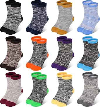 12 Pairs Boys Socks Kids Toddler Crew Cotton Socks for Boys Athletic Sock School for Boys Girls 1-13 Years