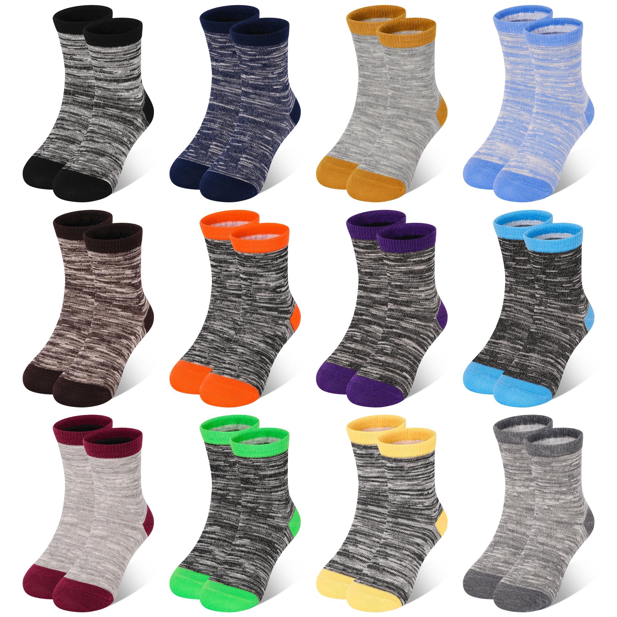 12 Pairs Kids Cotton Crew Socks, Unisex School Socks Ages 1-13