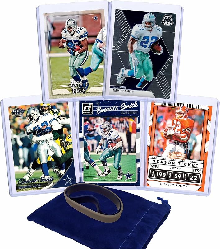 Tarjetas de fútbol de Emmitt Smith (5) Paquete surtido - Juego de regalo de tarjetas coleccionables de los Dallas Cowboys