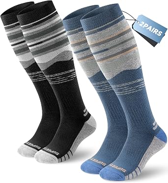 Supertrip Merino Wool Ski Socks for Womens Mens | 2 Pairs Full Cushion Thermal Winter Warm Thick Socks for Skiing Snowboarding