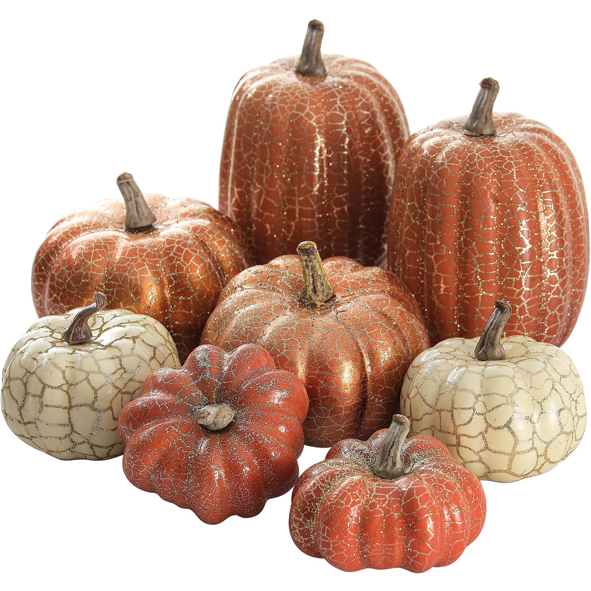 Artgar Pumpkin Decor, 8 PCS Halloween Pumpkin, Metal Cracked Design Foam Pumpkins for Halloween Thanksgiving Fall Home Table Indoor Outdoor Decorations