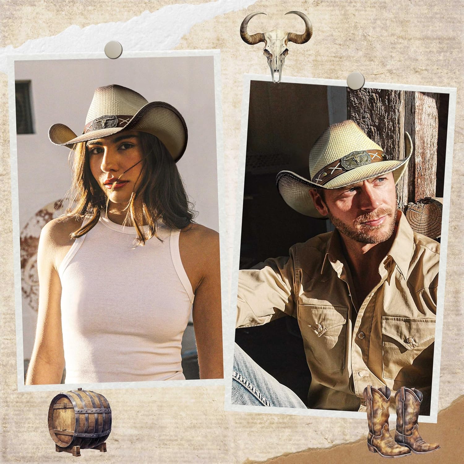 FLUFFY SENSE. Straw Cowboy Hat for Women and Men – Western Sun Hat for Country Concert, Rodeo and Cowgirl Outfits - Image 6
