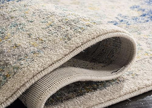 Miniatura 6 de SAFAVIEH Evoke Collection EVK220C Medallón oriental shabby chic de 2'2" x 11', color marfilazul, no desprende pelusa, alfombra de camino para sala