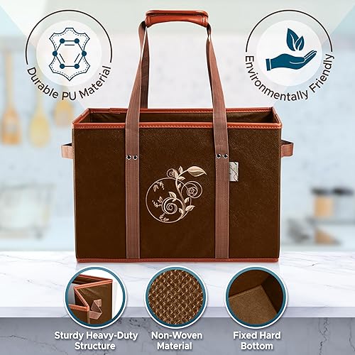 Miniatura 3 de Liviable Bolsas de compras reutilizables plegables resistentes con asas largas parte inferior resistente bolsas de caja plegables grandes juego de 3