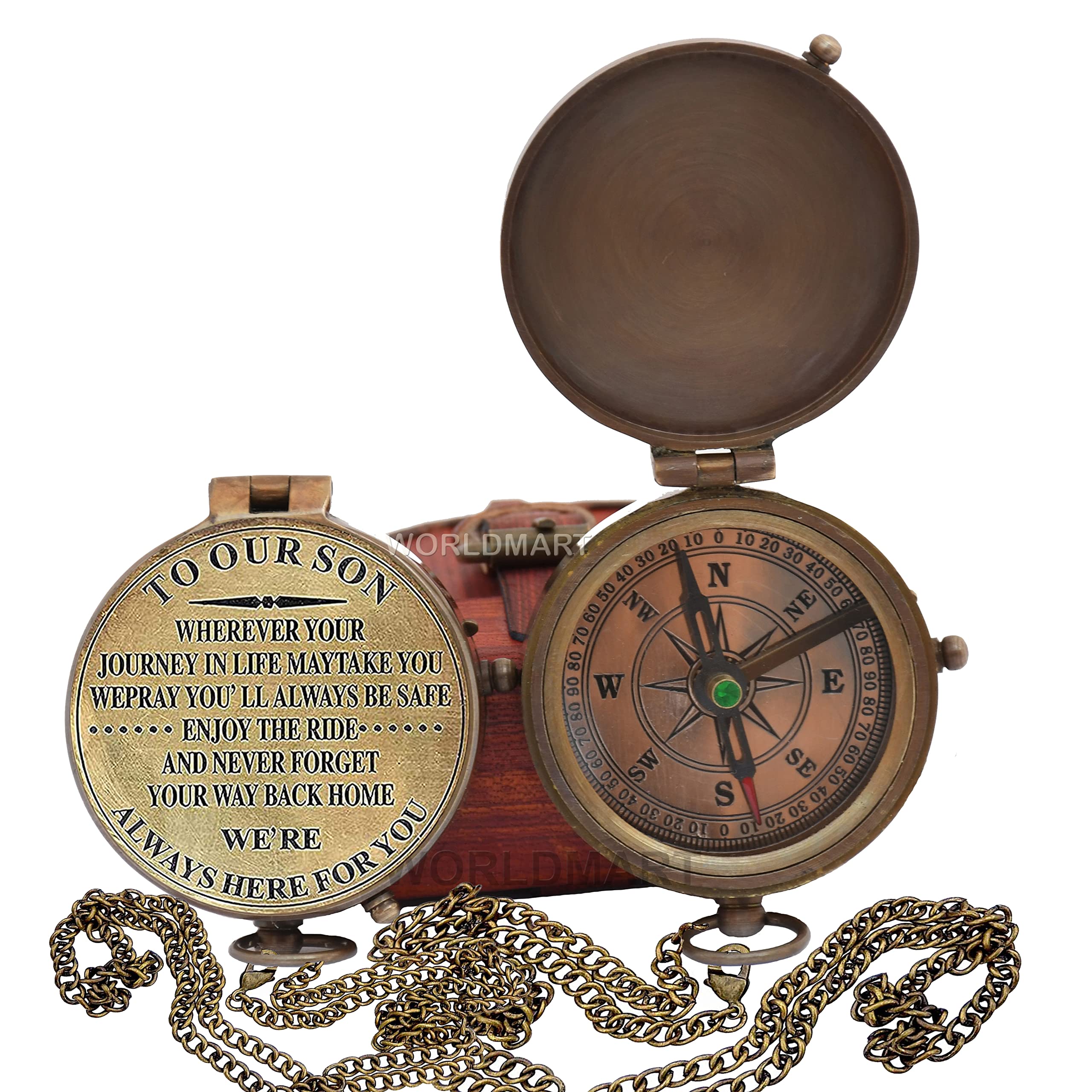 WORLDMART Brass Compass Gift to My Son/to Our Son/Nautical Gift for Son from Dad/Gift to Son from Mom A Perfect and Unique Gift with Leather Case