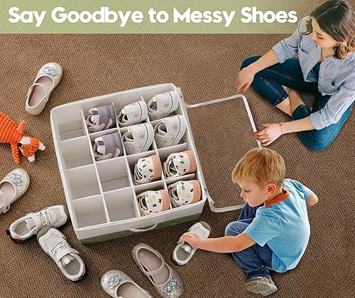 Miniatura 3 de Organizador de zapatos para niños para armario, gran capacidad, 16 rejillas, organizador de zapatos para niños pequeños, cestas divisores
