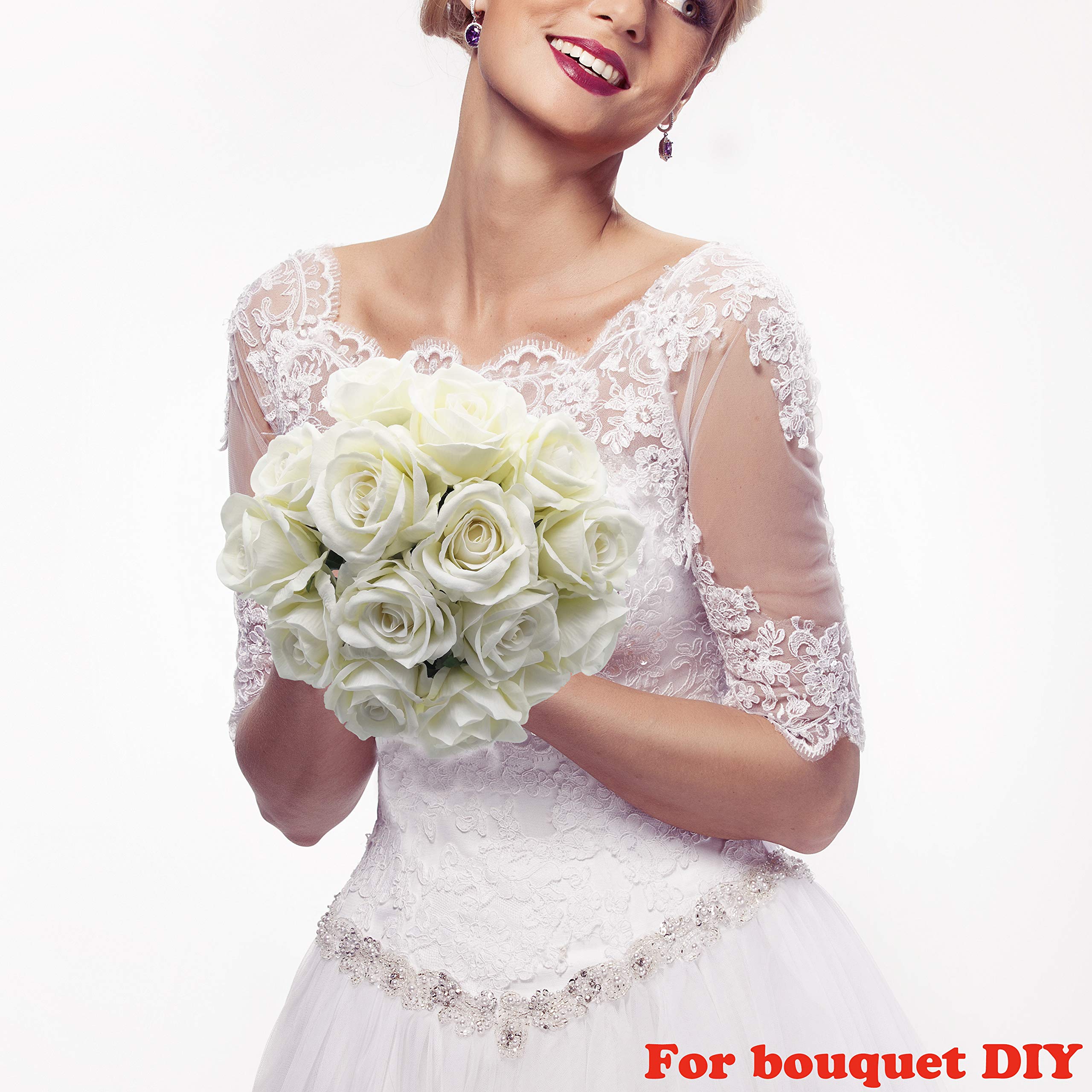 cnKnight Rosa artificiale all'ingrosso alla rinfusa 100pcs 10'' velluto seta rosa con gambo filo reale cercando fiore falso per matrimonio bouquet da sposa decorazione casa fiore parete capelli