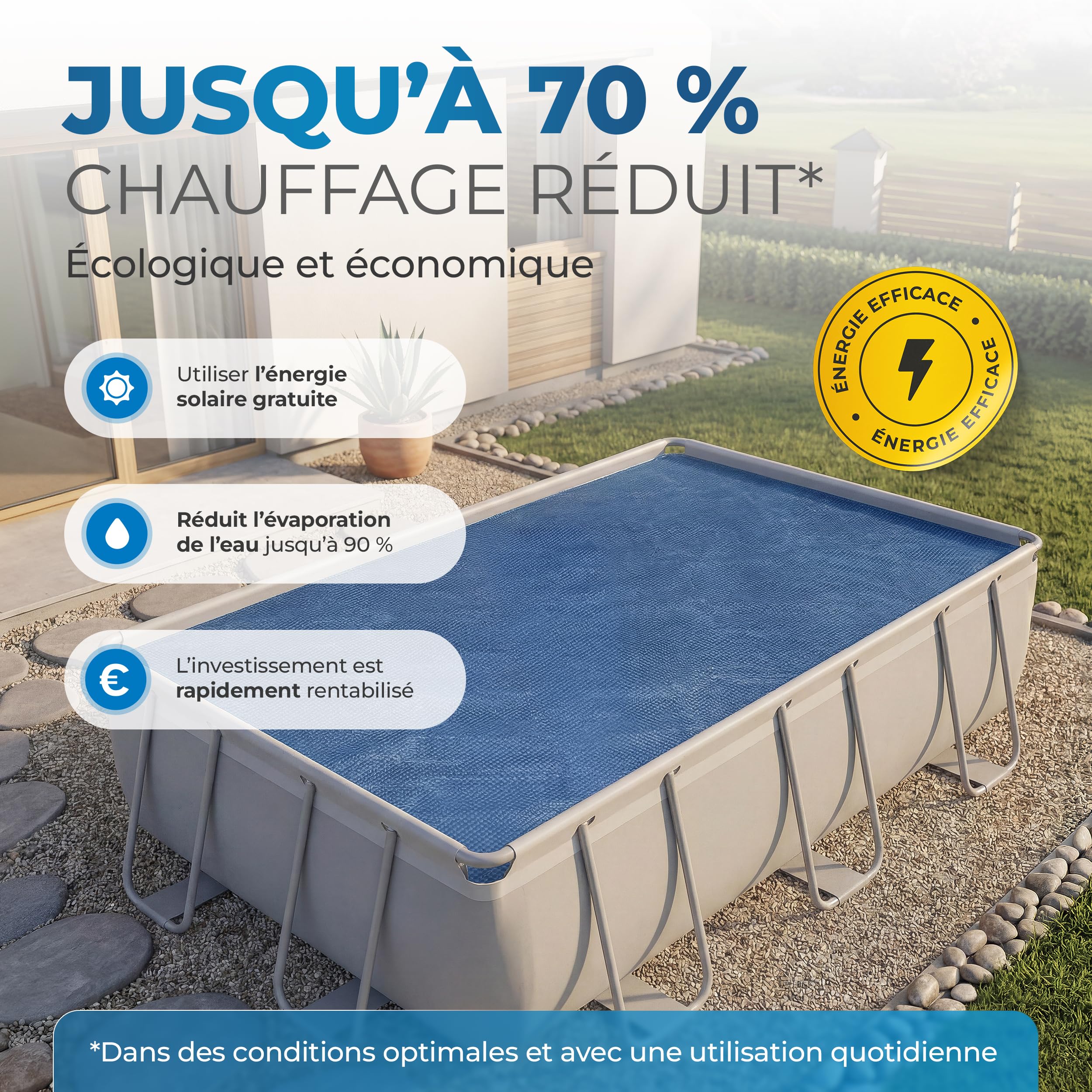 Miganeo Premium Bâche à Bulles 732x366 cm Rectangulaire | Noir/Bleu | découpable | Couverture de Piscine Solaire | Chauffage de Piscine