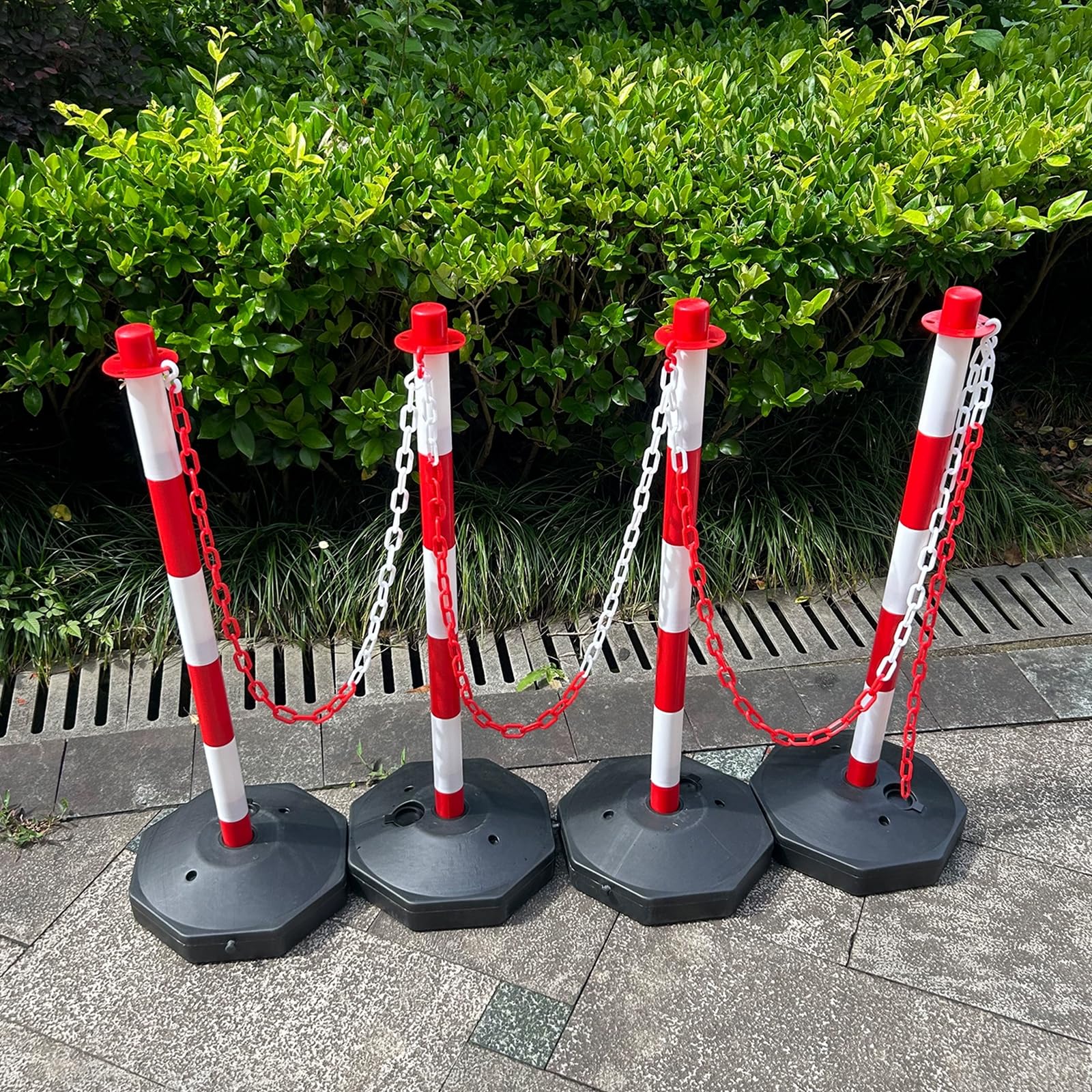 DAJAVE Catena in acciaio da 10 m, catena di sicurezza rosso e bianco, in metallo Ø 5 mm, catena in acciaio zincato per bloccare le superfici, catena di blocco parcheggio