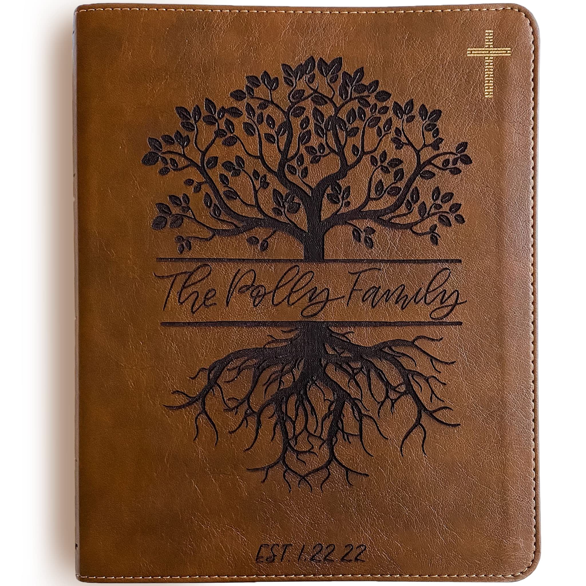 NIV Journaling Bible Personalized Custom Illustrated Tree Illustration with Family Name and Date Included in the Hand Drawn Design, Makes a Great Personalized Wedding, Baptism, Anniversary or Birthday