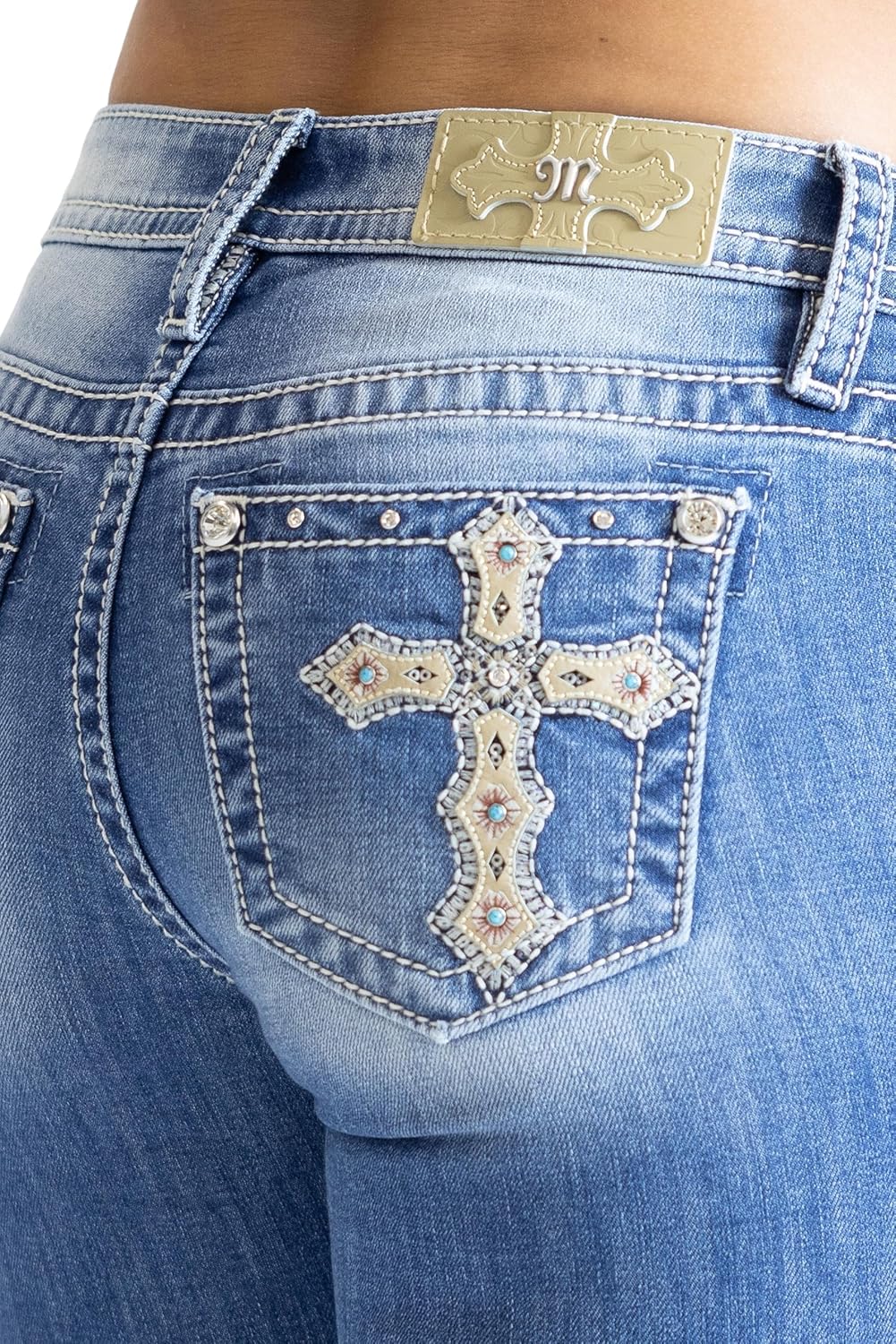 Miss Me Women's Stoned Cross Applique Mid-Rise Bootcut Jeans
