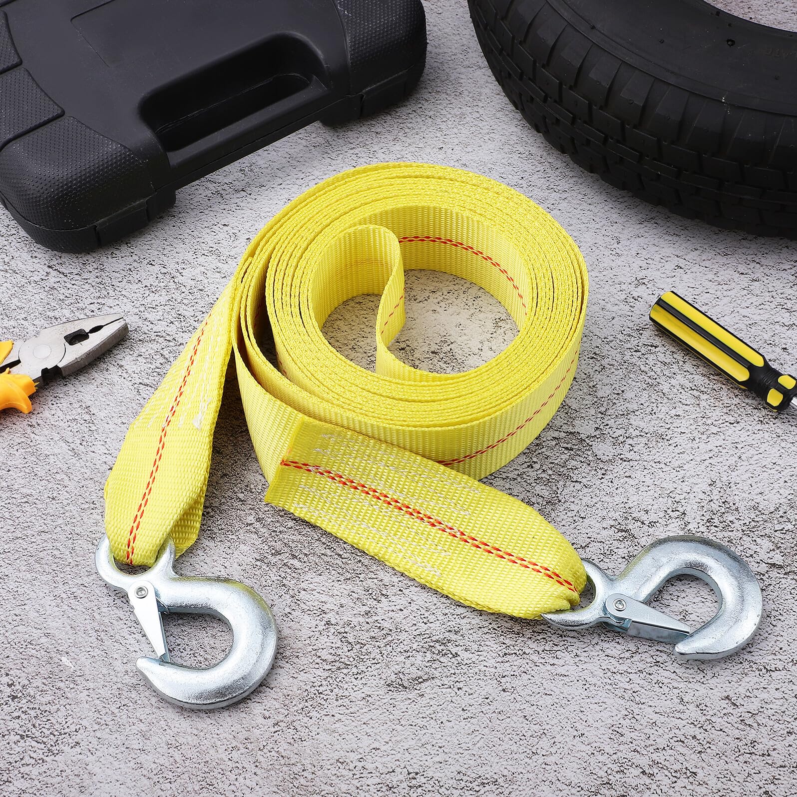 Yardwe Schwerlast Abschleppgurt für Fahrzeuge 9 T Tragkraft mit Haken aus Strapazierfähigem Polyester für Schnelle Befestigung und Zuverlässigen Halt Beim Abschleppen