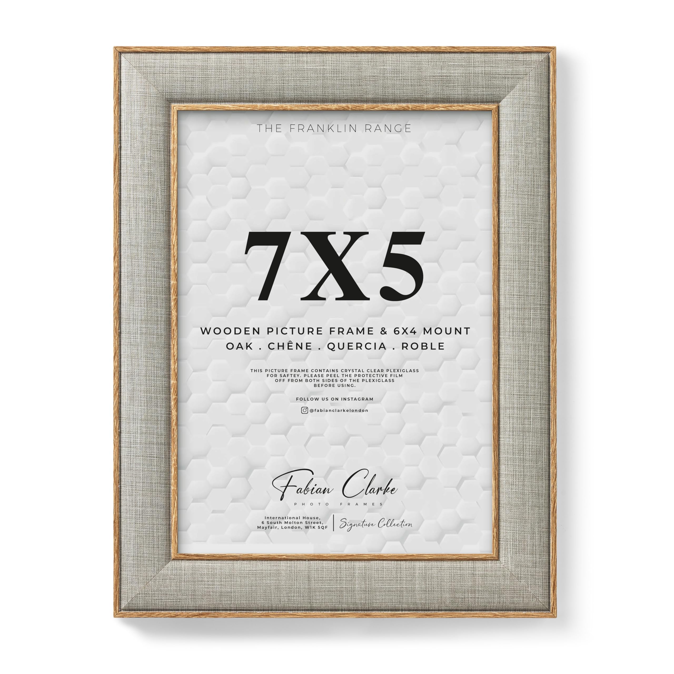 Fabian Clarke London Oak 7X5 Photo Frame Trim Picture Frame With Linen Style Textured Front, Scandinavian Style Frame For Modern Home Décor