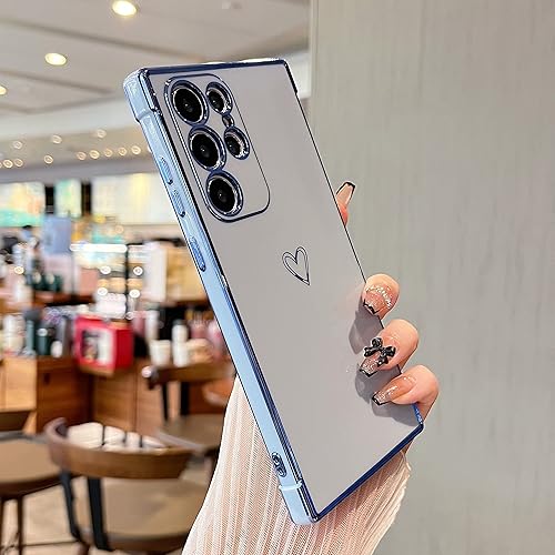 Miniatura 10 de DEFBSC Funda compatible con Samsung Galaxy S22 Ultra con corazón dorado, borde chapado de lujo, protección completa de la cámara, para mujeres y