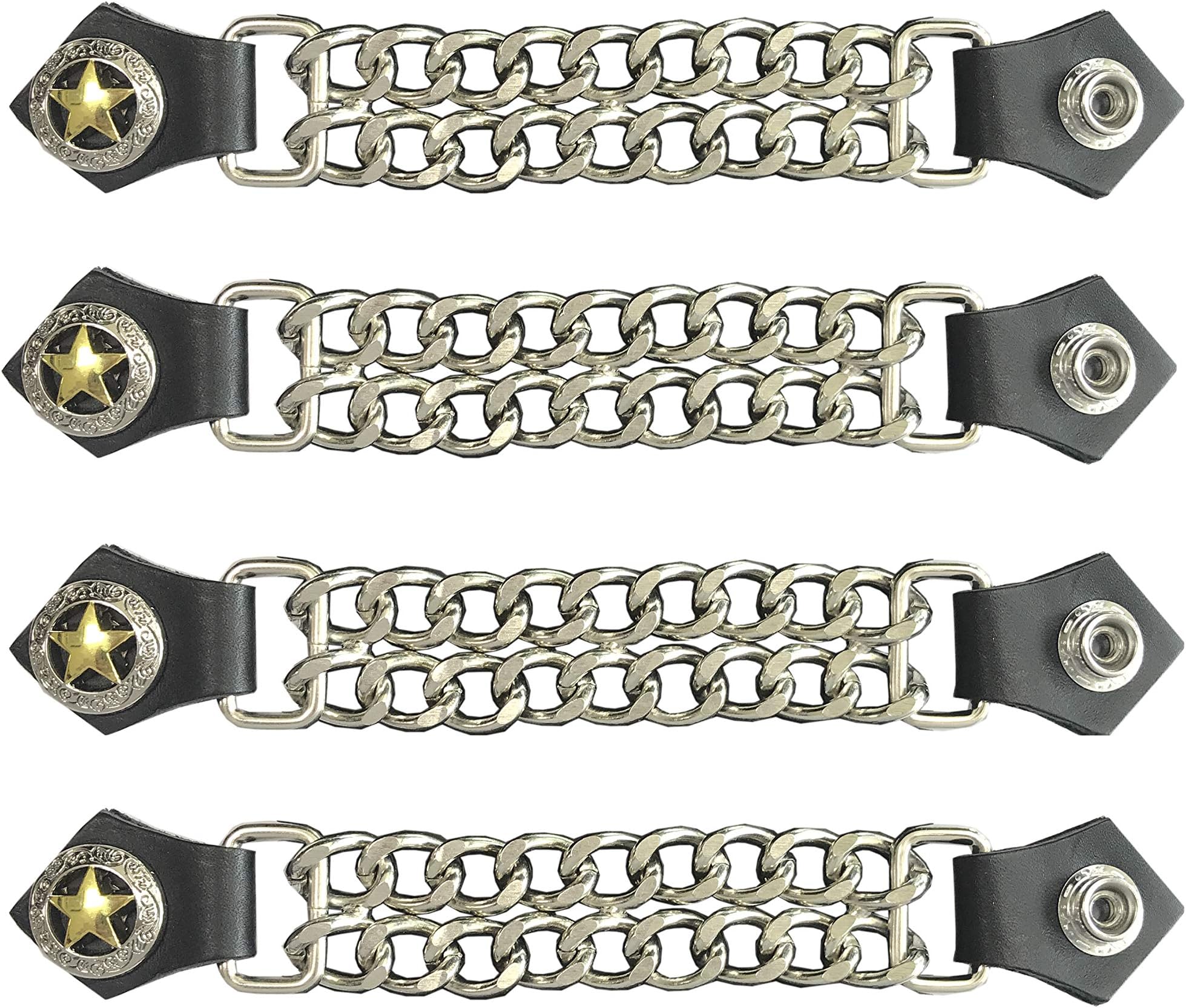 Dream Apparel Gold Star Authentic Leather Motorcycle Vest Extender for Men Biker Double Diamond Cut Chrome Chain 4PCS Per Set