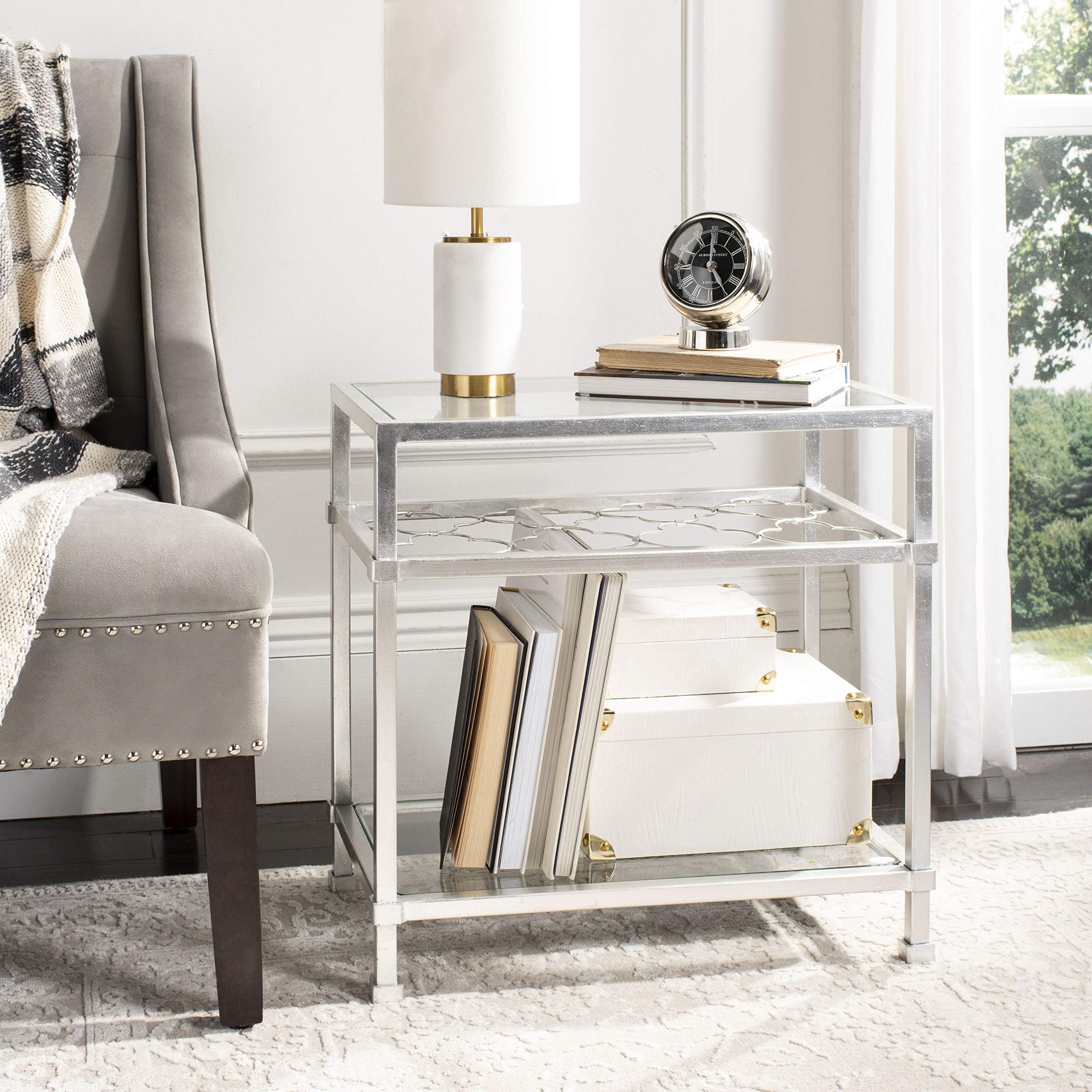 Safavieh Home Collection Hanzel Silver Leaf Glass Side Table