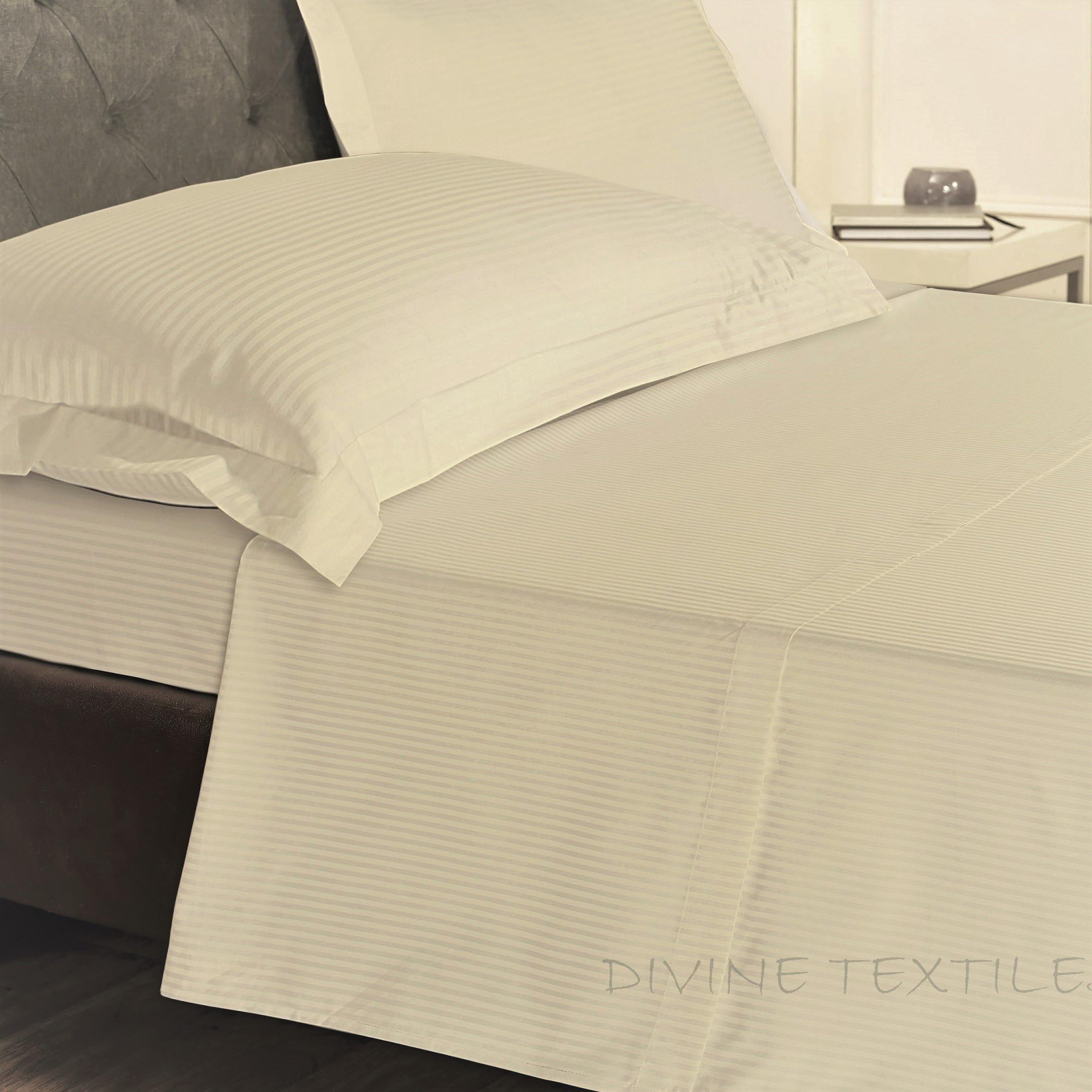 800 Thread Count Fitted Sheets 100% Egyptian Cotton Sateen Stripes Double Cream