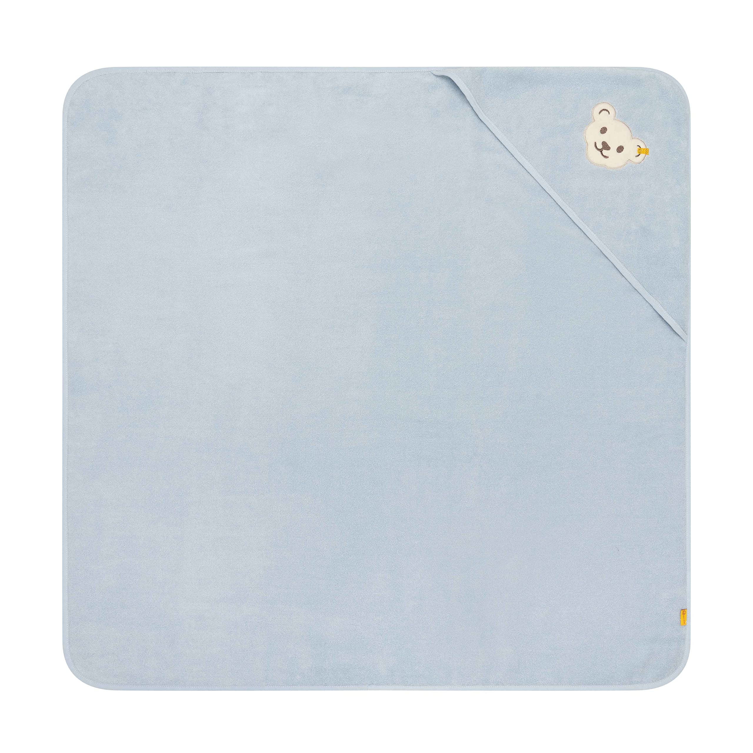 Steiff Badetuch mit Kapuze blau Celestial Blue, flauschig-weicher Frottee trocknet und verwöhnt zarte Haut, strapazierfähige Einfassungen, mit Kapuze für extra Wärme