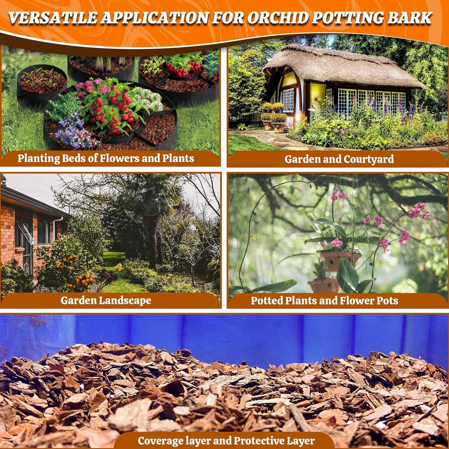 Orchid Potting Bark-6QT Organic Orchid Bark for Plants, All Natural Pine Bark Wood Chips Orchid Bark Potting Mix for Houseplant Mulch, Help Orchid Plants Root Health Development