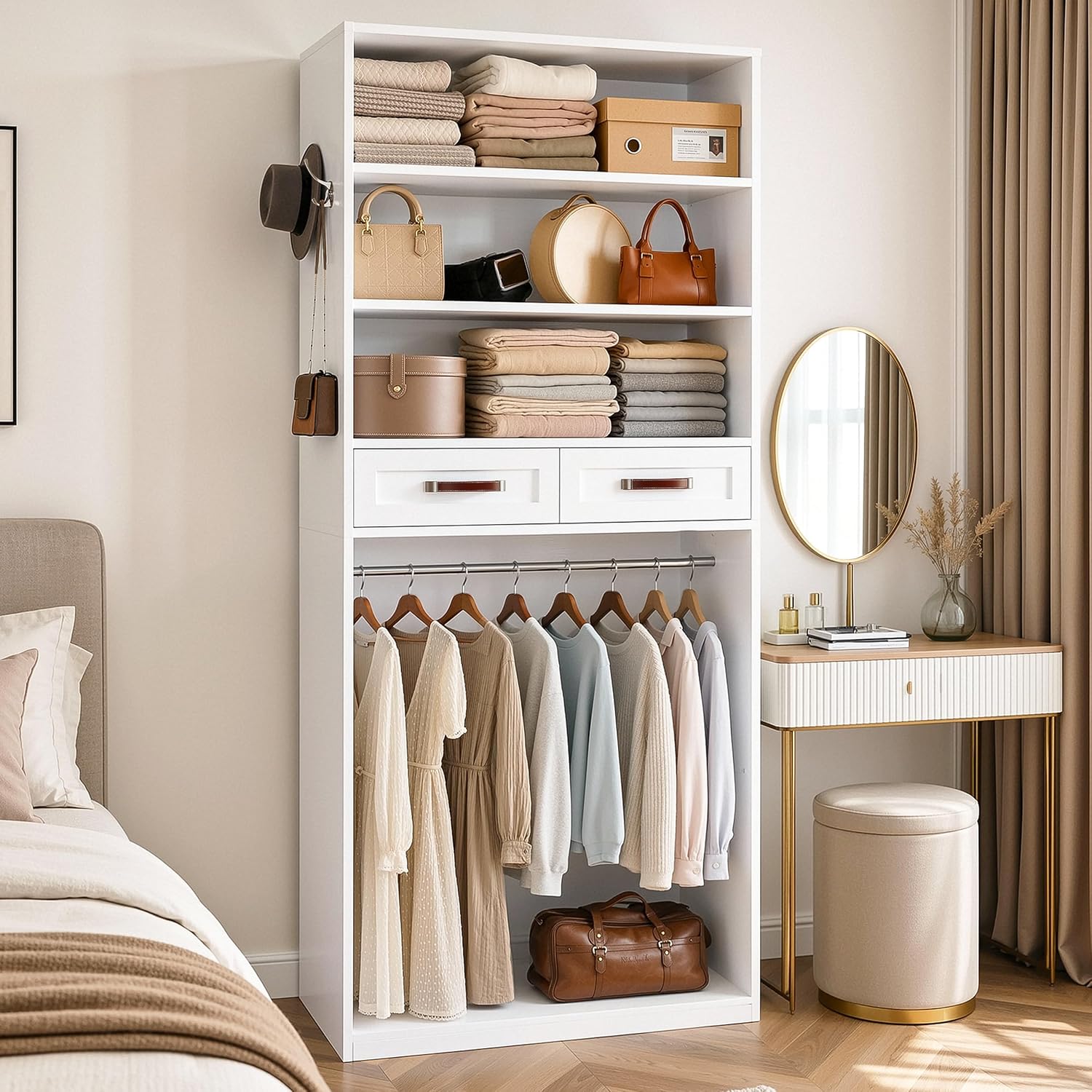 IRONCK 36" Closet Organizer System with 2 Drawers & Hanging Rod