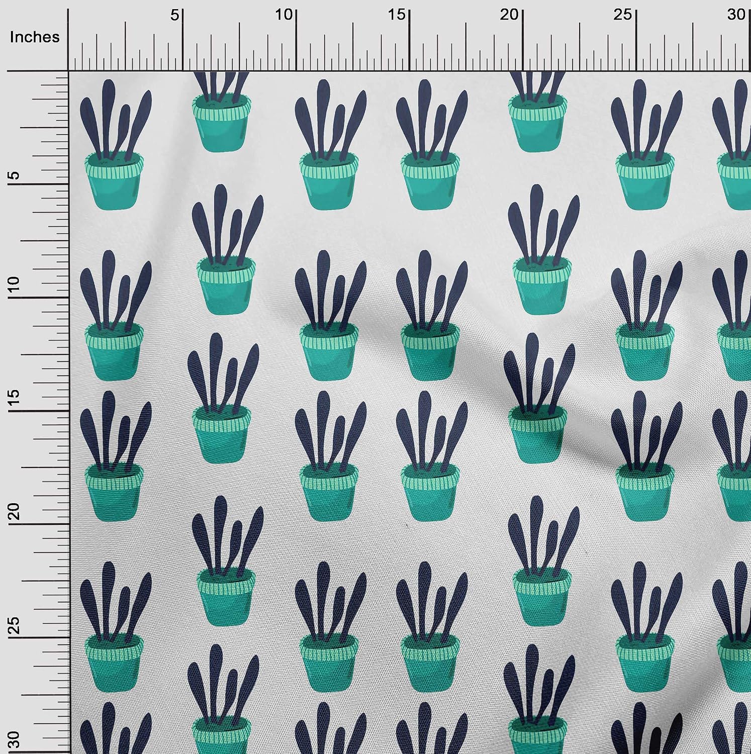 oneOone Cotton Flex Turquoise Green Fabric Cactus Sewing Material Print Fabric by The Yard 40 Inch Wide