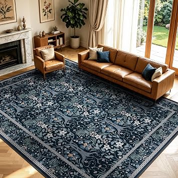 Joydeco Washable 8x10 Area Rugs for Living Room, Boho Floral Rug Carpet