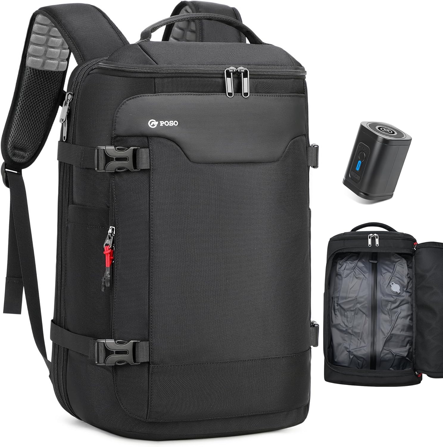 Vacuum Backpack Travel- 60L Expandable Vacuum Seal Compression Vacpack Backpack with Pump, Laptop Compartment, Water-Resistant Business Carry-On Backvac Pro Easyvacpack Vacuum Travel Backpack Classic Black