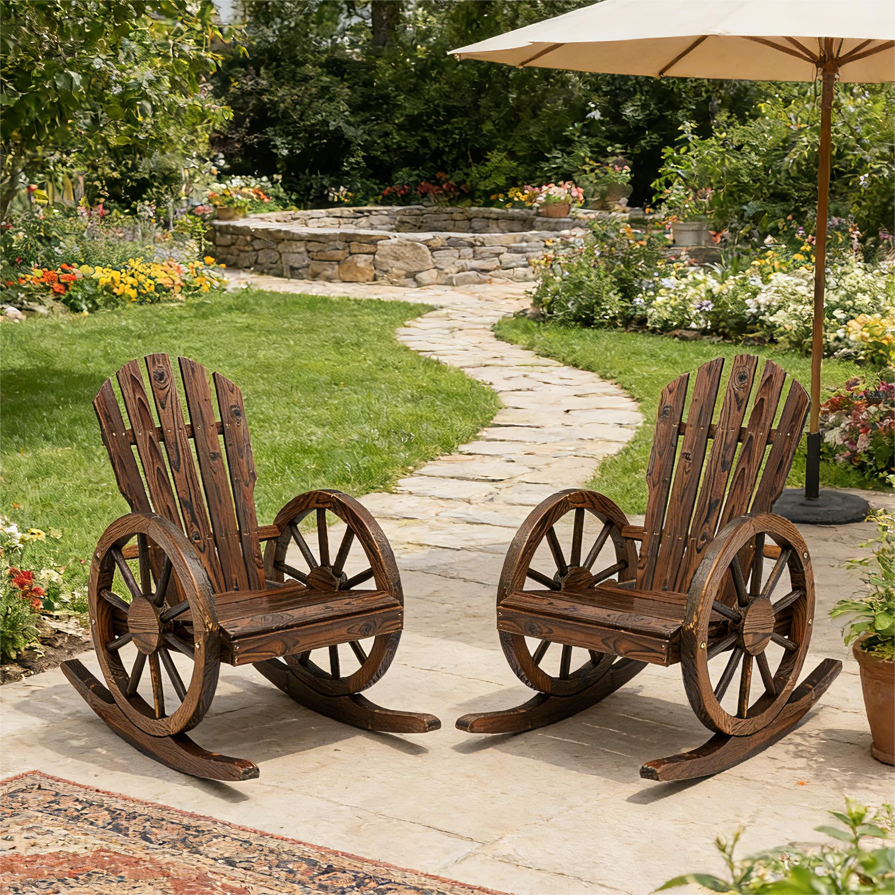 Amazon.com : FURNDOOR Outdoor Wood Rocking Chair Set of 2 - Patio
