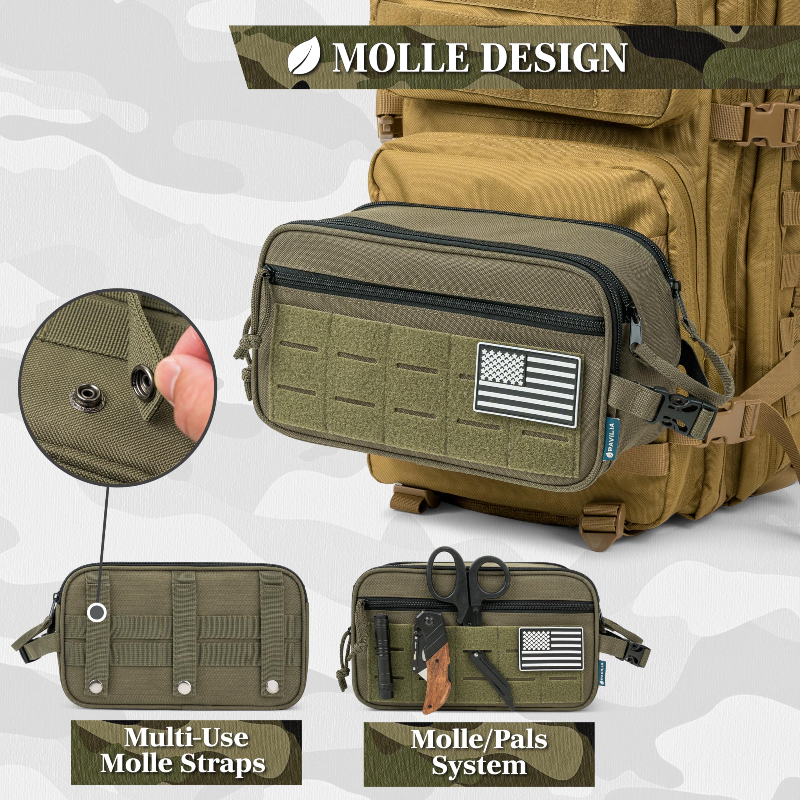 PAVILIA Taktische Kulturtasche für Herren, Hygiene-Reisetasche, Militär-Dopp-Kit, wasserabweisende Molle-Tasche, für Herren, Rasierpflege, Badezimmer, Dusche, Toilettenartikel, kleiner Organizer