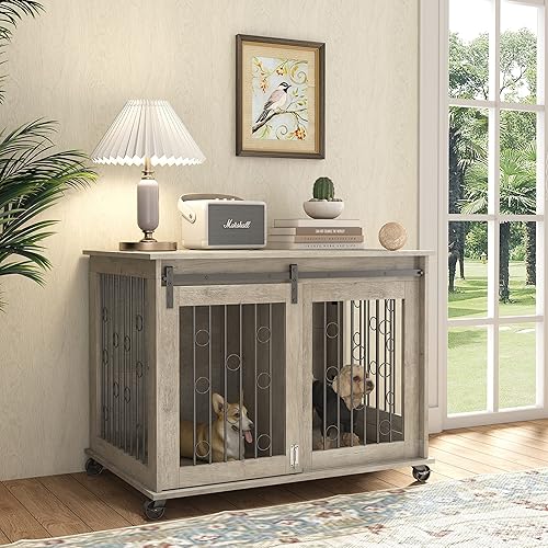 Miniatura 2 de IRCPEN Muebles de jaula para perros, moderna perrera con puerta corredera para perros pequeños, medianos y grandes de hasta 70 libras, jaula para