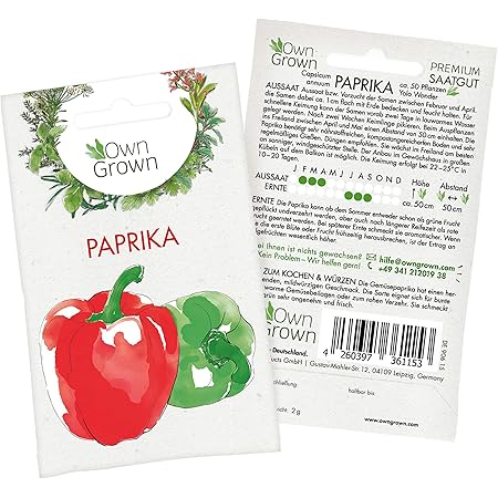 Premium Paprika Samen (Capsicum annuum), Gemüsepaprika Samen - Sorte Yolo Wonder - zum Anbau im Garten und auf dem Balkon, für ca. 50 Paprika Pflanzen - Paprika Saatgut von OwnGrown