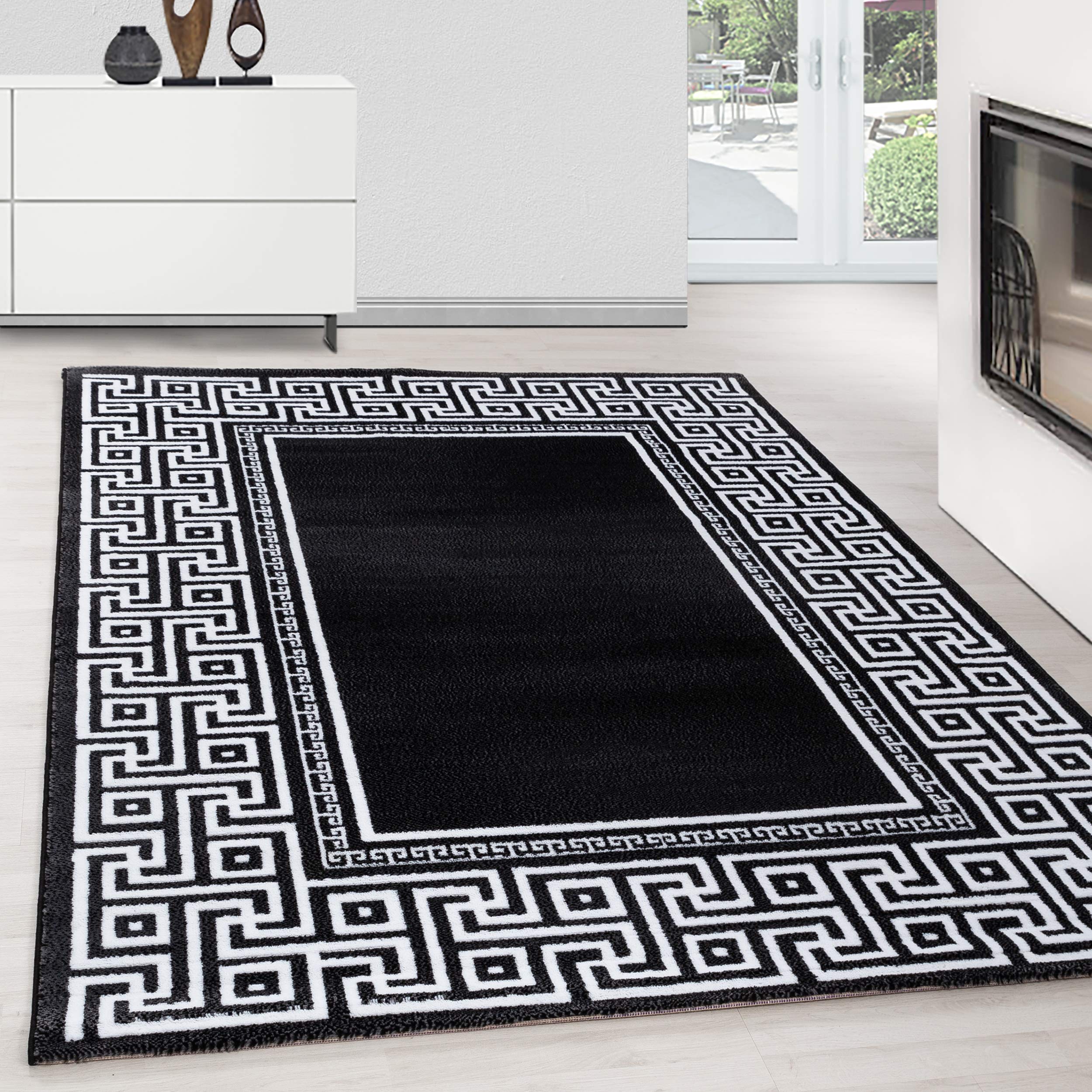 Tapis de salon facile à nettoyer contre les taches design méandre