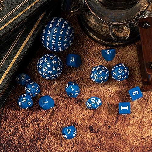 Vista 63 de Juego completo de 15 dados poliédricos DND D3-D100 con bolsa de dados de ojo de dragón, dados D100 para Calabozos y Dragones, juegos de mesa RPG