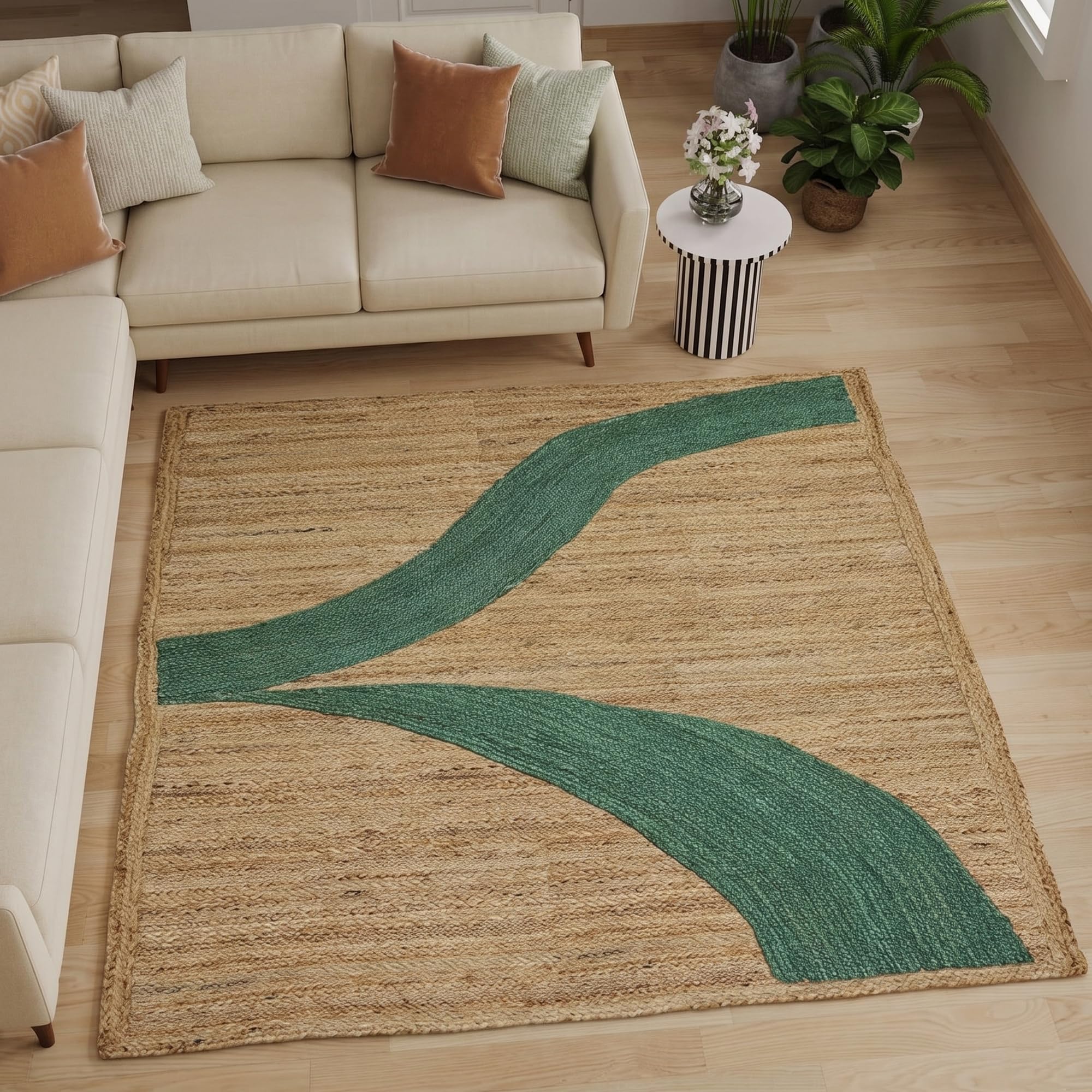 Tapis carré en jute vert 2,4x2,4 m tressé main pour chambre et salle à manger