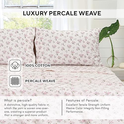 Miniatura 6 de Sleepdown Juego de sábanas de 100 % algodón ultrasuave de 4 piezas de tejido de percal para cama King, cómodas, duraderas y transpirables, con