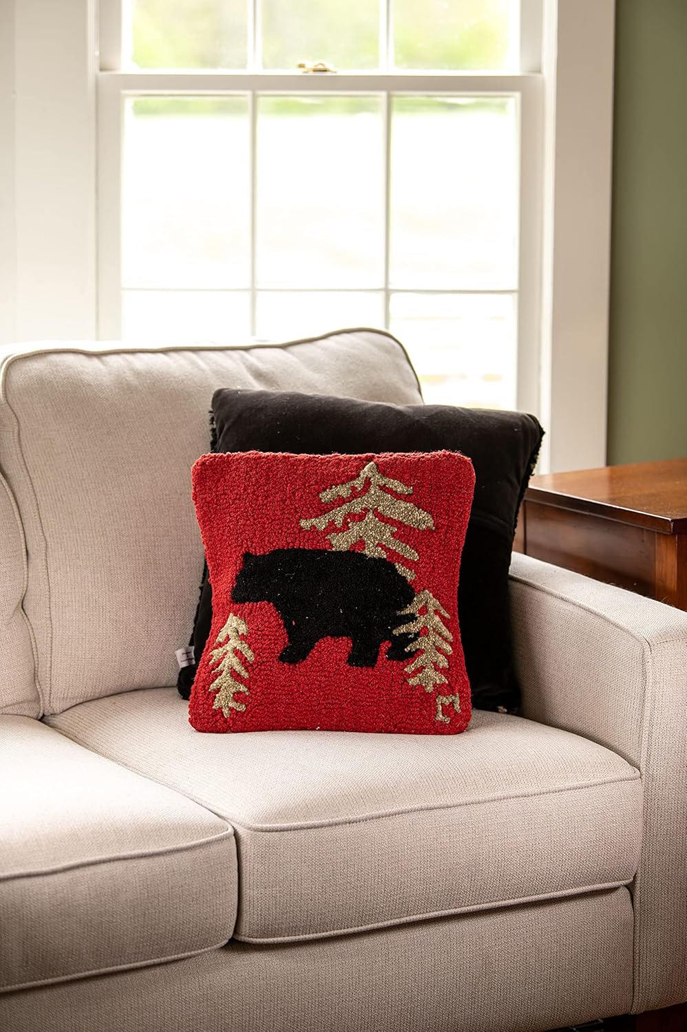 Chandler 4 Corners Artist-Designed Red Wandering Bear Hand-Hooked Wool Decorative Throw Pillow(14 IN x 14 IN)Wildlife Pillow for Couches & Beds, Easy Care & Low Maintenance, Nature & Wilderness Pillow