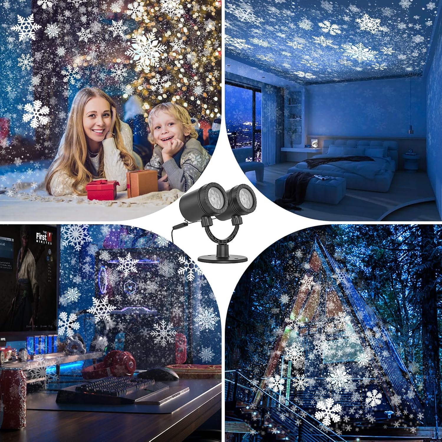 Schneeflocken Weihnachtsdeko Outdoor Projektor LED Licht Doppelkop Wasserdichte Weihnachtsbeleuchtung Aaußen für laser projektor outdoor für Gartenpartys zu Hause [Energieklasse A] [Energieklasse A]