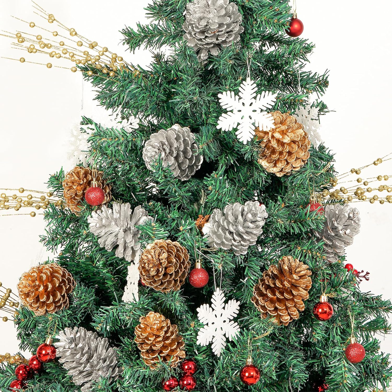 Fangoo 12個 3.1-4.7インチ 大型 天然松ぼっくり ピック ゴールド シルバー クリスマス 松ぼっくり ステム クラフ